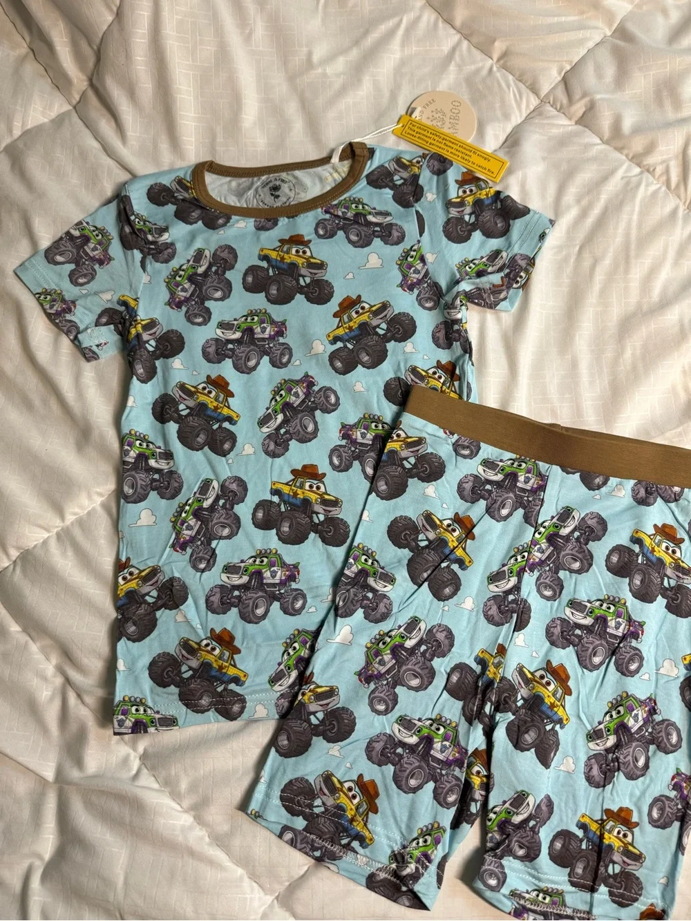 Toddler, bamboo toy story, monster truck mashup pajamas set